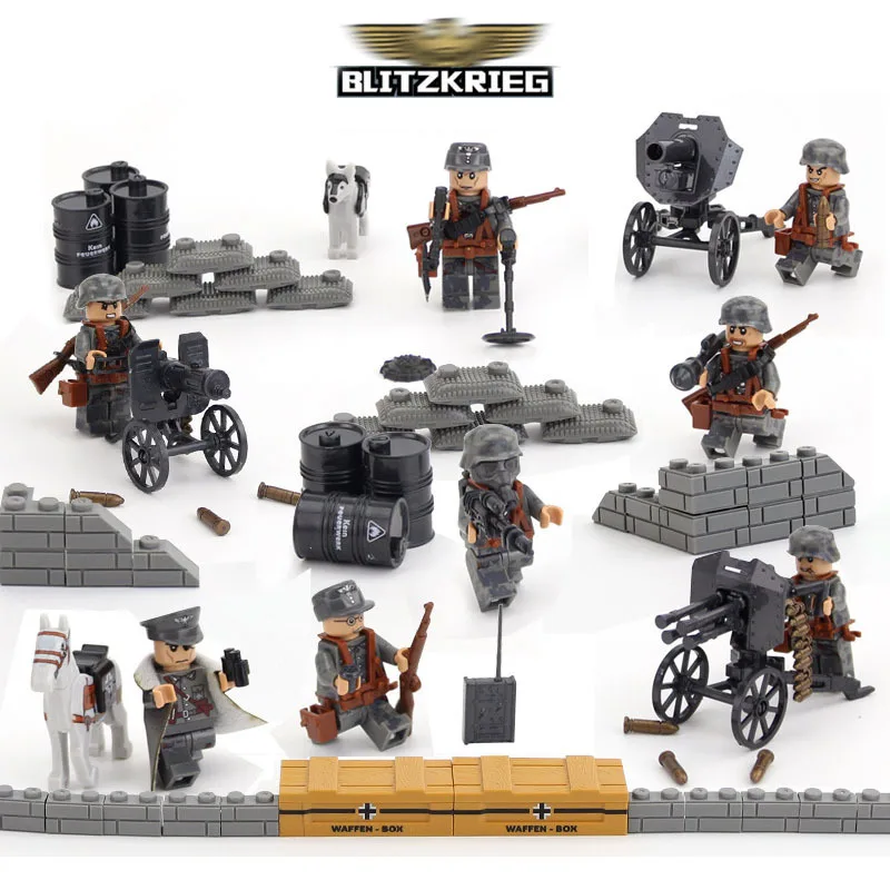 

8PCS WW2 German Army Soldiers weapons defense fortress building blocks Bricks Compatible LegoINGlys Military toys for children