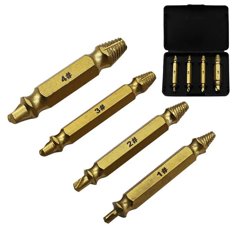 

High quality 4PCS HSS S2 double-headed broken screw extractor stud spanner tool opener and titanium plated head