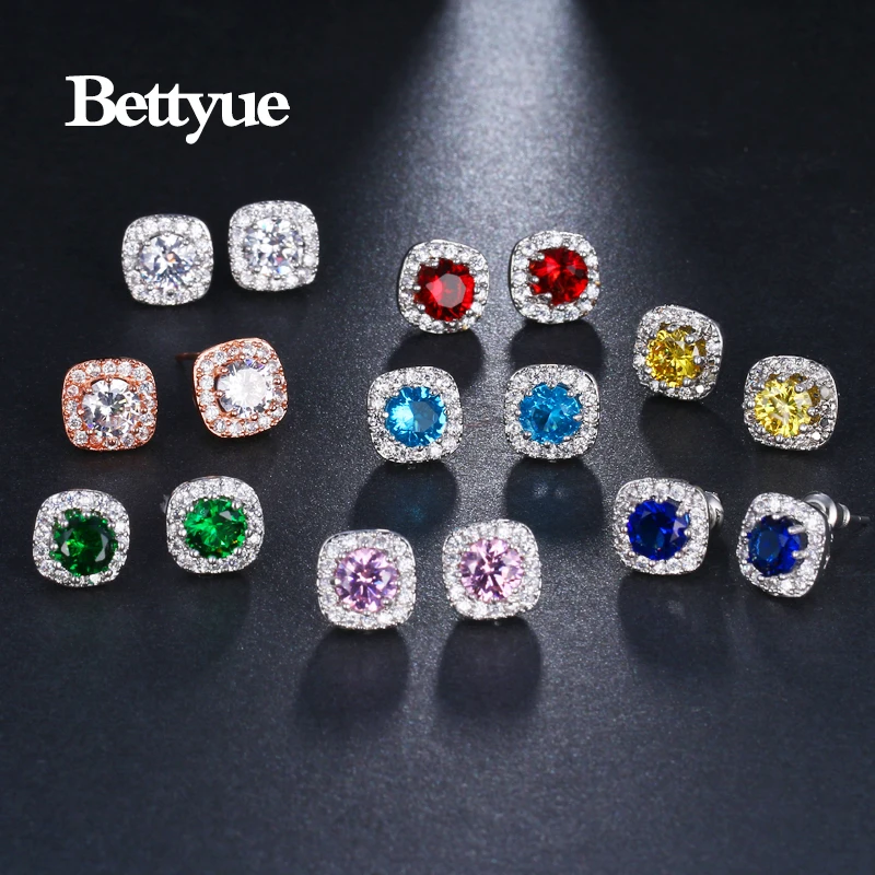 Bettyue очаровательный бренд 9,5 мм Модные женские Геометрические кубические циркониевые серьги разноцветные ювелирные изделия гвоздики элегантный подарок для вечерние
