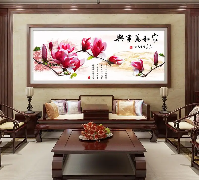 

Needlework,DIY DMC Cross stitch kits,Set For Embroidery,Family Harmony Magnolia Rich flowers Patterns 3D,Counted Wall Home Decor