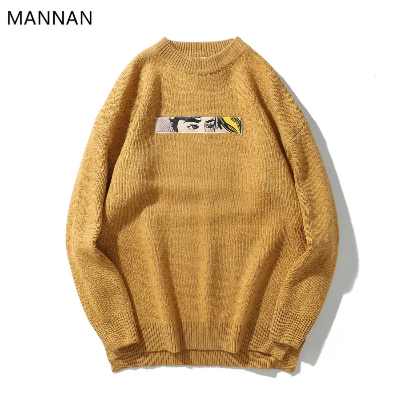 MANNAN Men eyes Sweater Pullover Hip Hop Knitted Sweater Streetwear