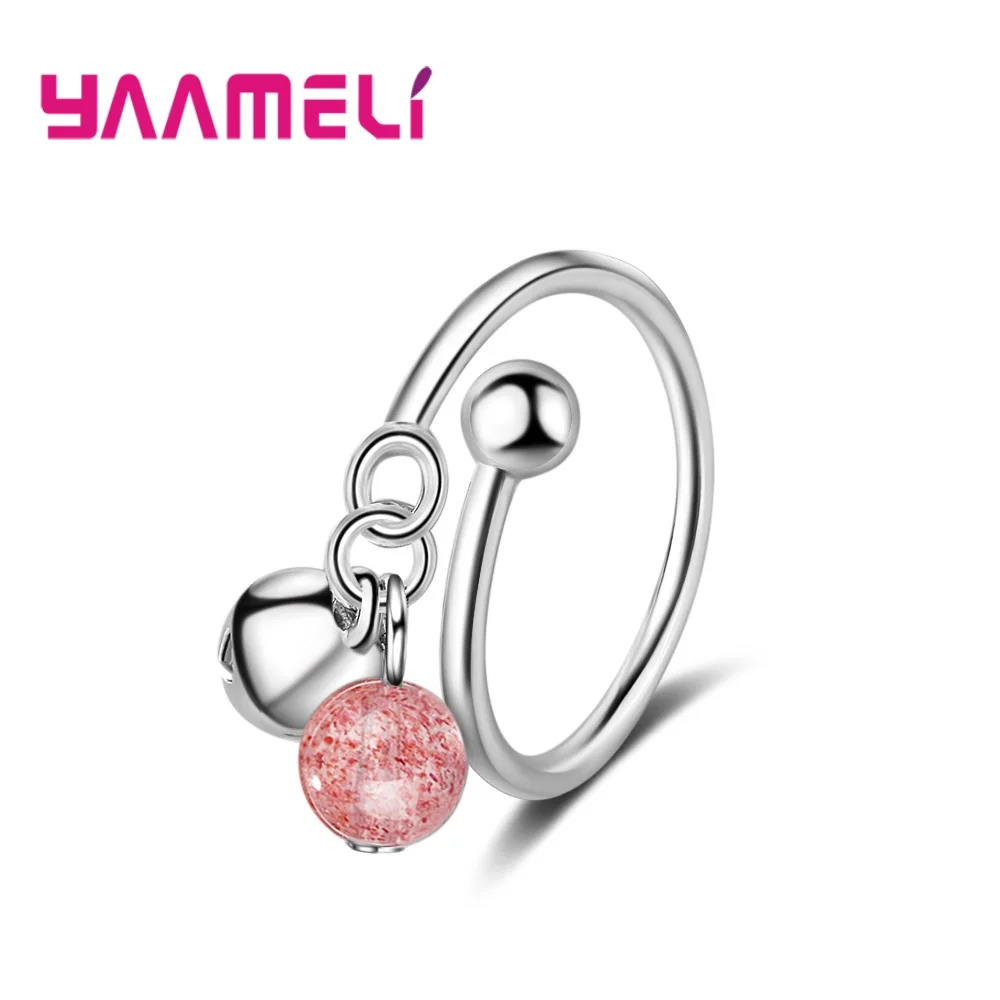 

Romantic Strawberry Crystal & Bell Pendant Adjustable Rings For Woman/Lady/Girls Birthday Party Jewelry Gifts