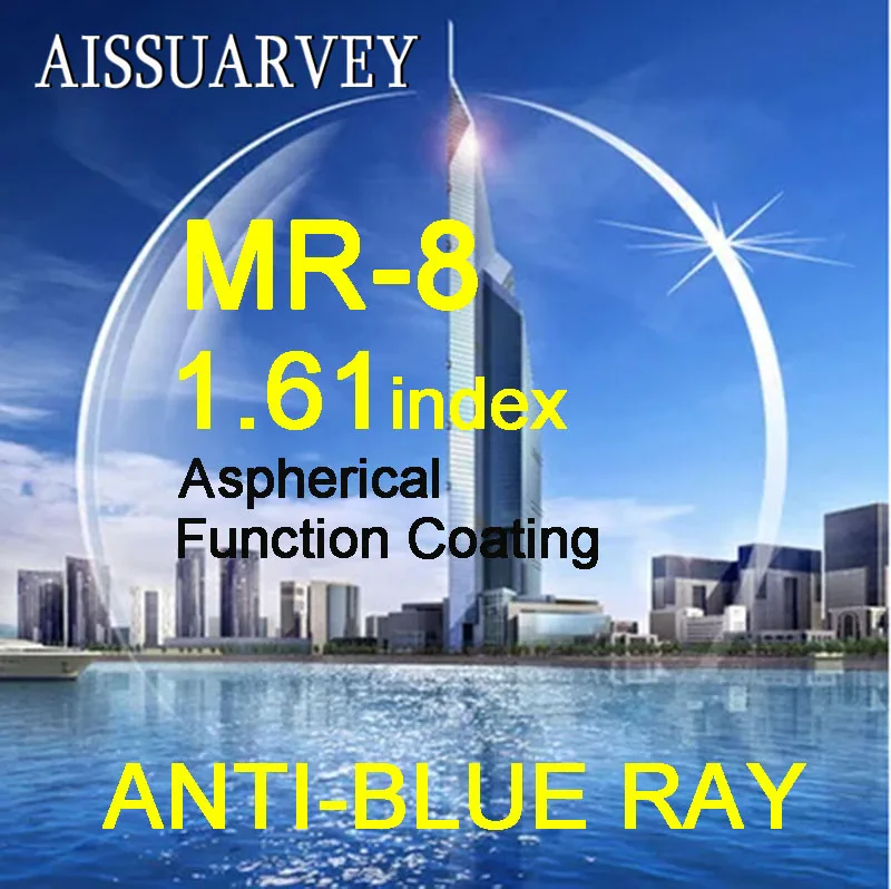 

1.61 Index Aspherical Lenses MR-8 Anti-blue Ray Clear Lens Top Quality Anti-glare Anti-reflection Thin Prescription Computer Len