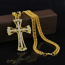 90 cm Hip Hop Rapper Fresca JESÚS Cristo Cruz Colgante Largo Hombres collar de Cadena de Oro Masculina Cristiana Joyería de Cadena Barato Para hombres