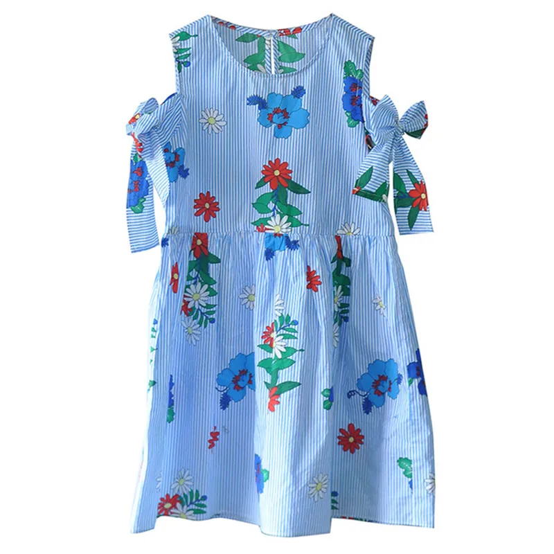 

4 to 14 years kids & teenager girls summer flower print cut-out shoulder cotton casual flare dress child fashion princess dress