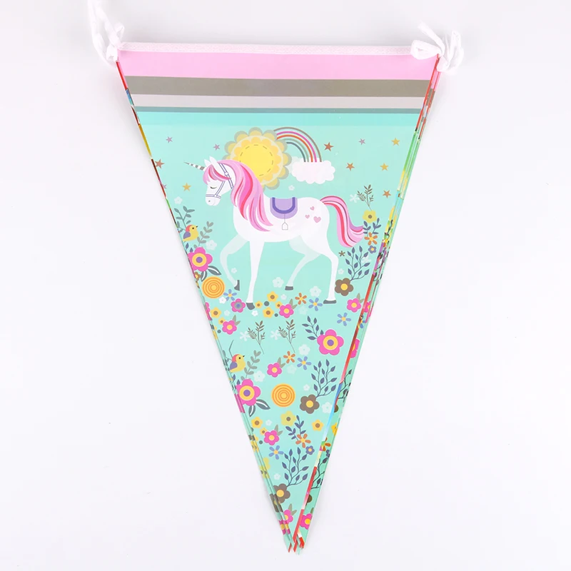 

10Pcs Lovely Unicorn Horse Happy Birthday Party Paper Flags Pennant Banner Party Decoration Flags For Kids Favor Gift Supplies
