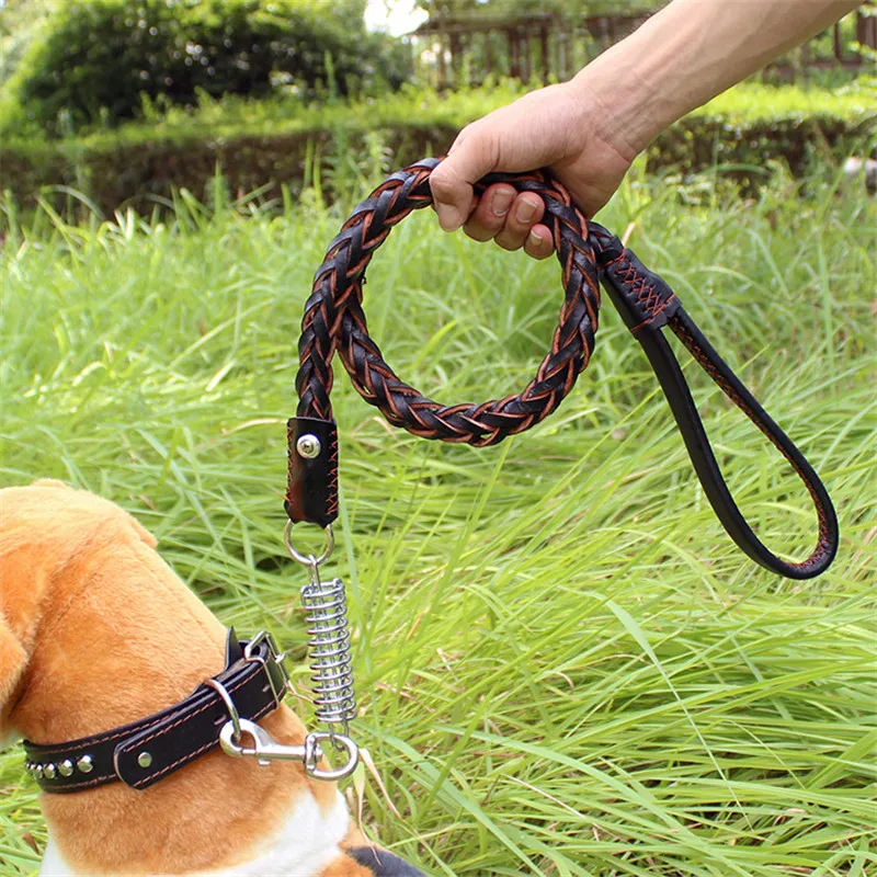 Pu Leather Dog Collar Eight Strands Of Cowhide Spring Traction Rope Pu Leather Dog Collar Eight Strands Of Cowhide Spring Traction Rope For Outdoor Chain Medium And Pet Accessories