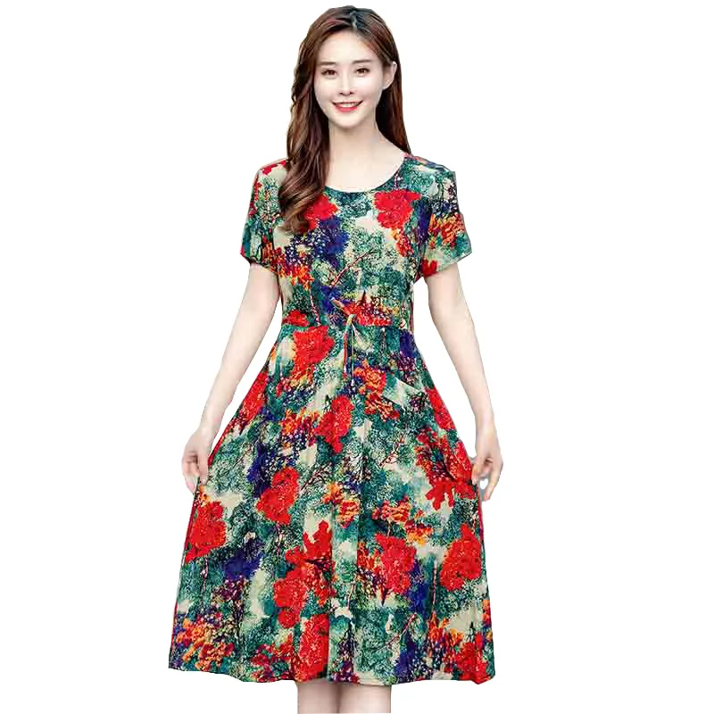 

2019 New Style Summer Dress Casual O-neck Print Short Sleeve Dresses Plus Size Women Clothes Vestidos Beach Dress