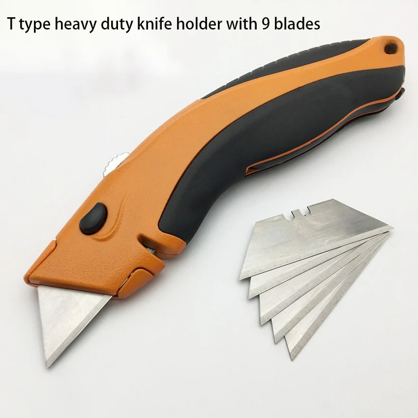 

Utility Knife T type heavy duty knife holder with 9 blades 25mm TPR rubber body with 3 Blade Storage Paper Cutter Office Supply