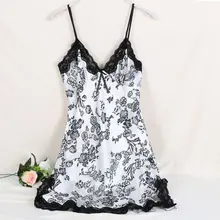 Ladies Sexy Silk Satin Night Dress Sleeveless V-neck Nightgown Lace Sleepwear For Women