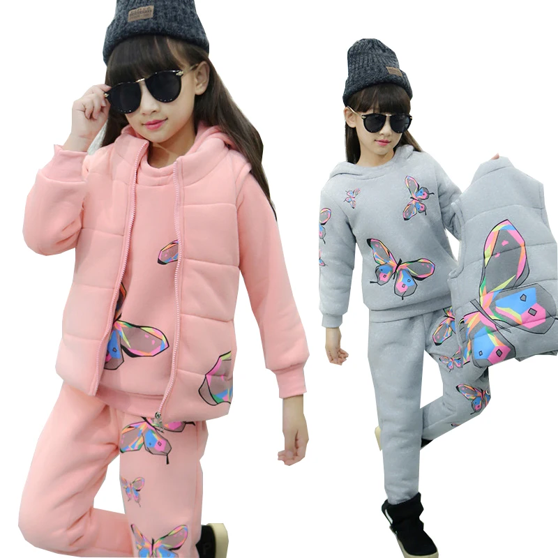 

Girls Winter Clothes Children Clothing Sets Kids Sport Suit Butterfly Print Cotton Clothes Girls Clothing set Kids Tracksuit 3pc