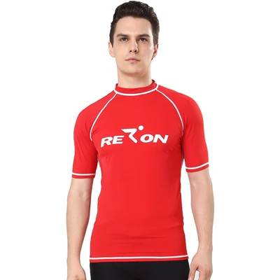 Short Sleeves Red Realon для женщин и мужчин, защита от сыпи, топ с длинными рукавами, рубашки от солнца, UPF 50+ Xspan, серфинг, пляж, туризм, рубашка для плавания, одежда для плавания - Цвет: Short Sleeves Red