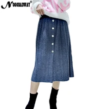Толстые теплые трикотажные женские плиссированные юбки Зимняя юбка миди черная синяя Повседневная saia a line Корейская тонкая юбка осень