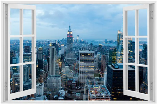 New York City Skyline Window 4 Poster Custom Satin Print New York City Skyline Window 4 Poster Custom Satin Print Cloth Fabric Wall Silk In Stickers From Home Garden