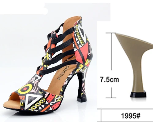 heel 7.5cm WUXIJIAO/Новинка; обувь для танцев с принтом для женщин; Танцевальная обувь для латинских танцев, сальсы; Обувь для бальных танцев; женская обувь; 9 см - Цвет: heel 7.5cm