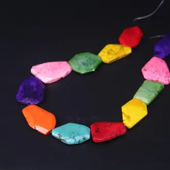 

12-14pcs/strand Multi-color Howlite Magnesite Faceted Slab Pendants,Cut Turquoises Stone Slice Nugget Loose Beads Jewelry Making
