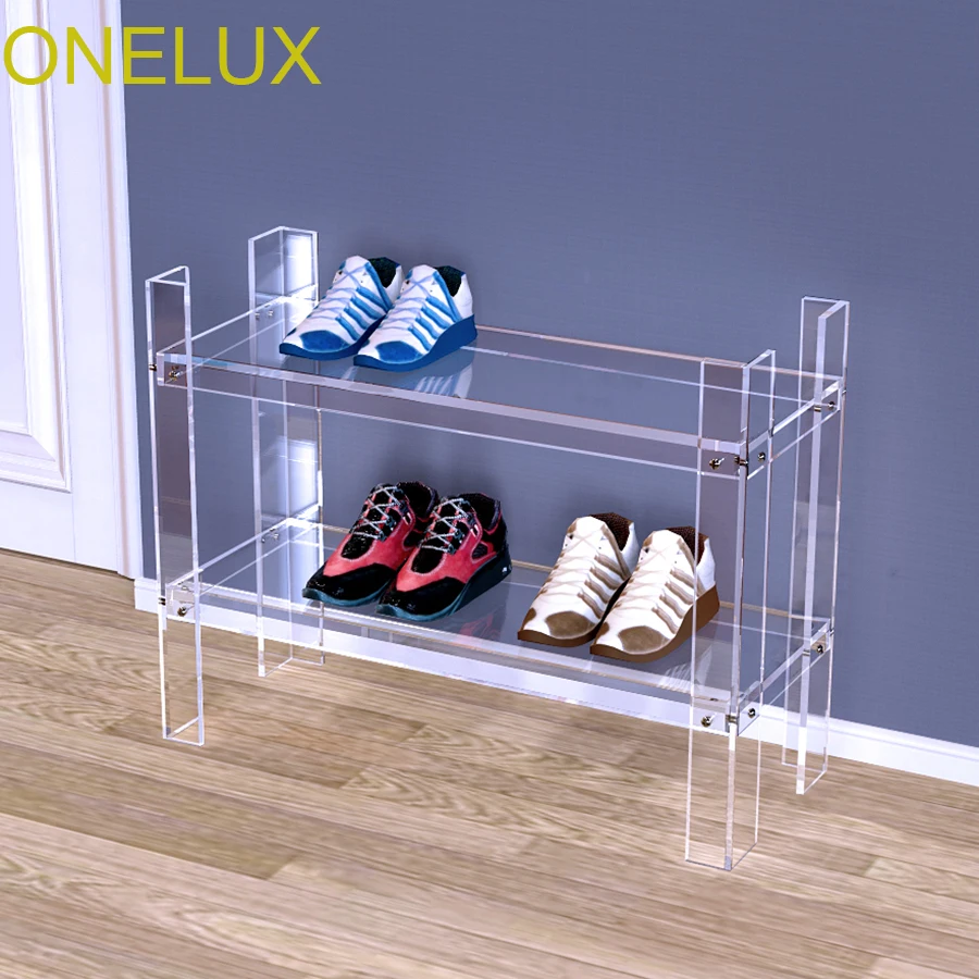 

New Durable Double Layer Acrylic Storage Shoe Rack,Lucite Occasional Sofa Magazine Tables-V Legs (Flat Packed)