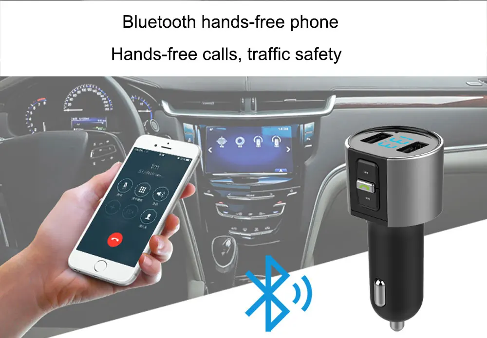 Автомобильный mp3 плеер Bluetooth Handsfree Kit fm-передатчик прикуриватель двойной usb Зарядка батарея Обнаружение напряжения U диск Play