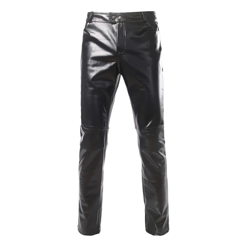 Мотоциклетные джинсы с боковой молнией, стильные золотистые брюки/прямые брюки, повседневные облегающие мотоциклетные блестящие штаны из искусственной кожи - Цвет: Black