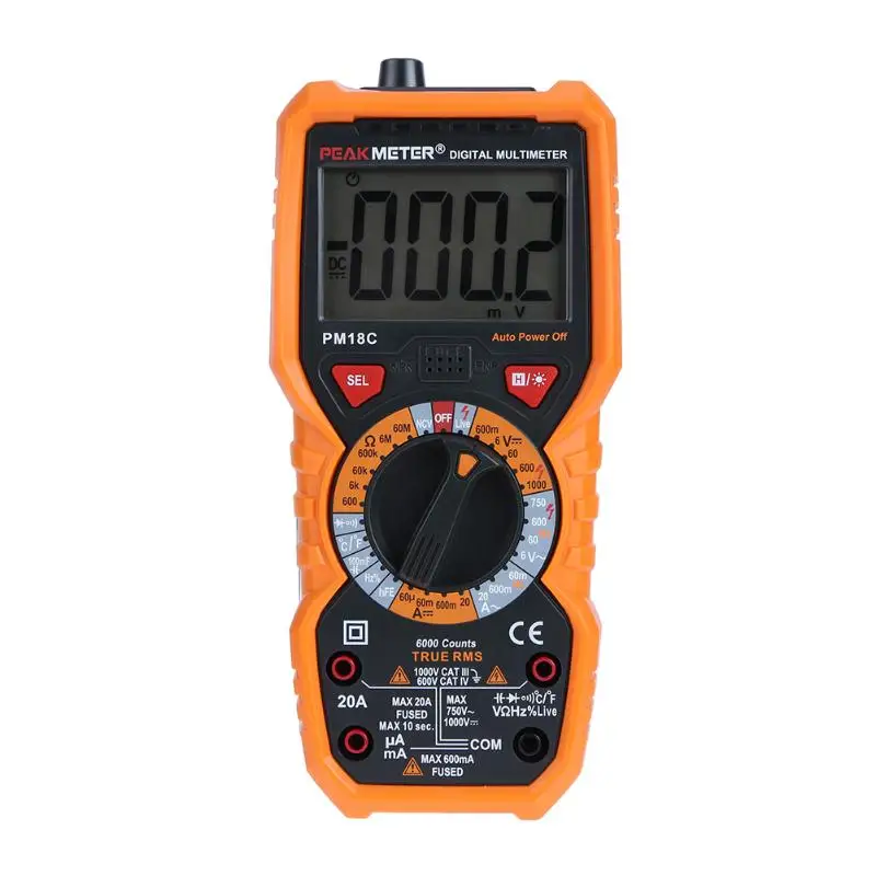 

Professional Handheld Digital Multimeter PM18C with True RMS AC/DC Voltage Resistance Capacitance Frequency Temperature Tester