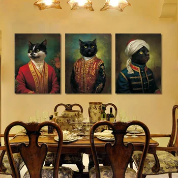 

Vintage Canvas Painting Cartoon Portrait Cardinal Cat Wall Art Prints Pictures For Living Room Decoration Posters And Prints