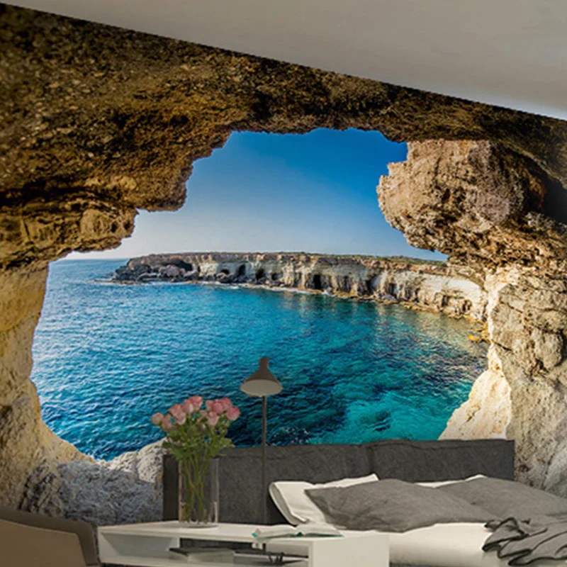 Фото обои современный простой пещера морской пейзаж фотообои природа Гостиная Спальня Декор интерьера обои расширение пространства обои