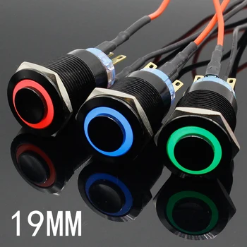 

19mm Metal Alumina black press button Led power mark lamp button Momentary/Latching control PushButton Switch High Head