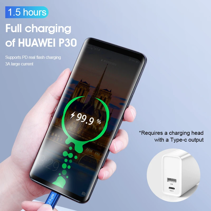 ZNP USB Type C Cable To USB C Cable For Samsung S10 S9 Xiaomi mi 9 8 Quick Charge 4.0 USBC PD Fast Charger USB-C Type-C Cable