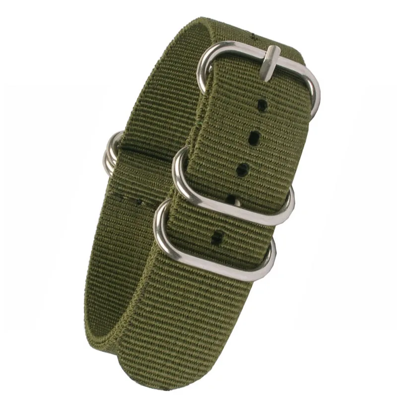 

Buy 2 get 25% off) 16mm 18mm 20 mm 22mm 24mm Solid Army Green Zulu fabric Nylon watchband Watch Strap 5 Rings Bands Buckle Nato