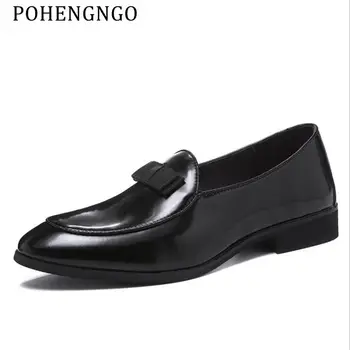 

Italy Black Bottom Leather Fashion PU bowknot Loafers Luxury Business Wedding Lace Up Mens Dress Bright Oxford shoes Big yards