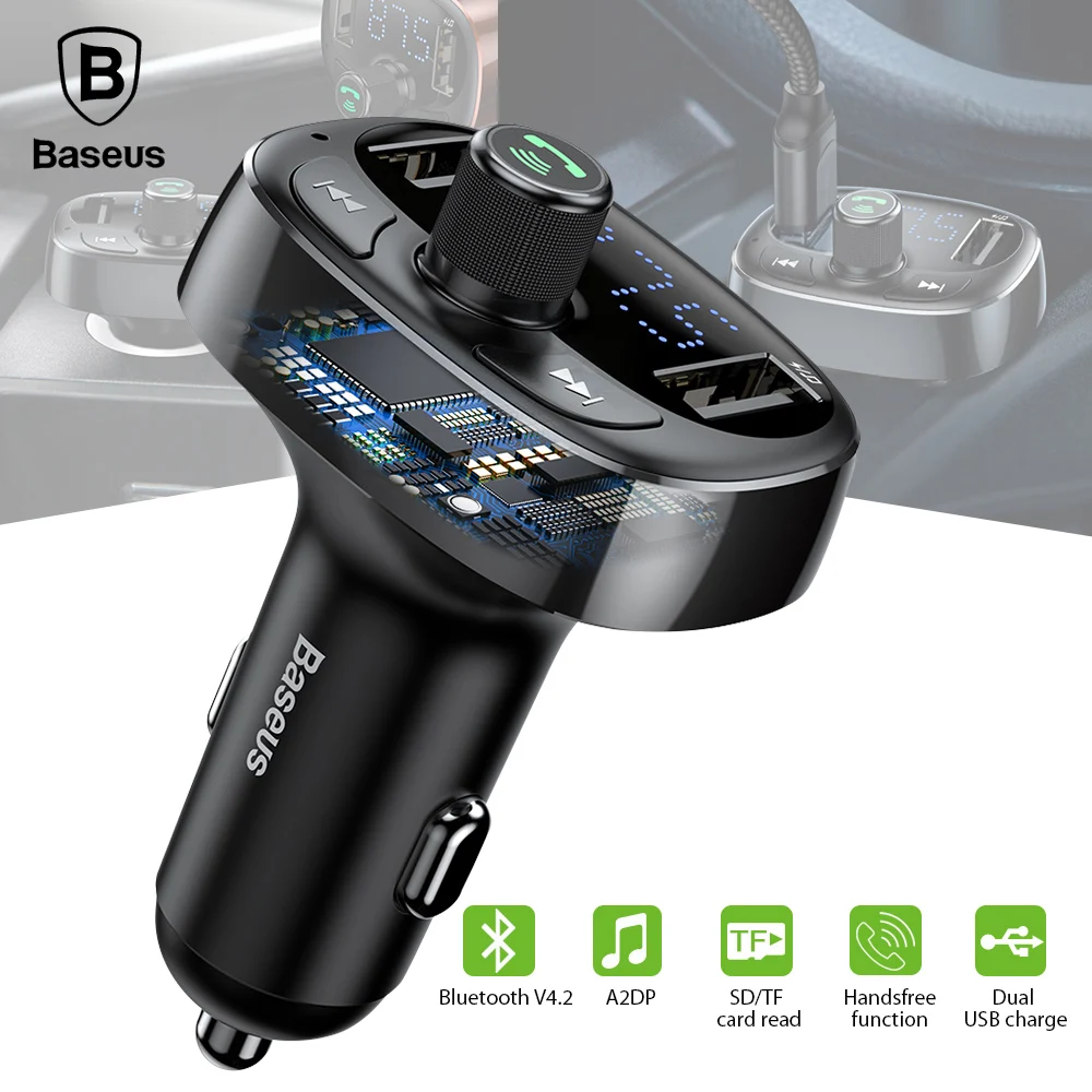 BASEUS Car Charger Dual USB Ports Bluetooth with Current Display