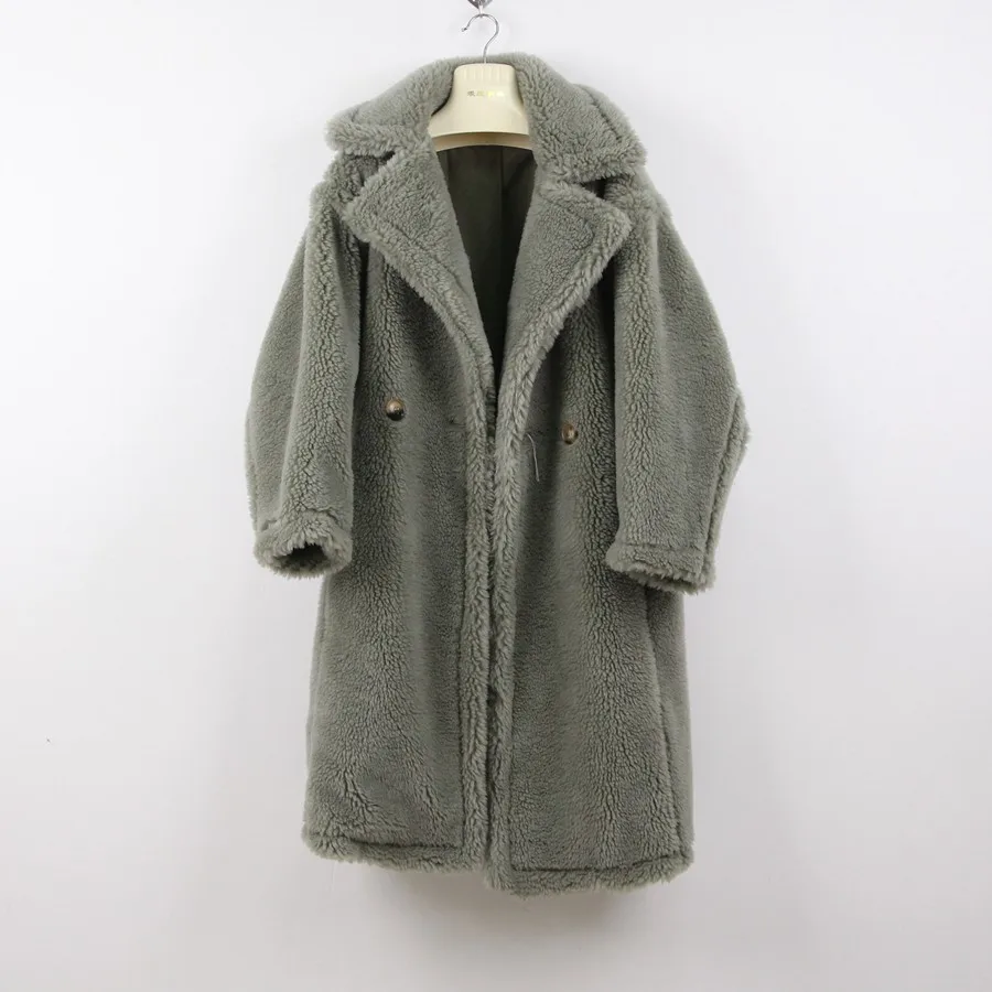 Розовое JAVA QC1848 Новое поступление пальто из натурального овечьего меха длинное стильное верблюжье плюшевое пальто более размера зимнее женское пальто - Цвет: green