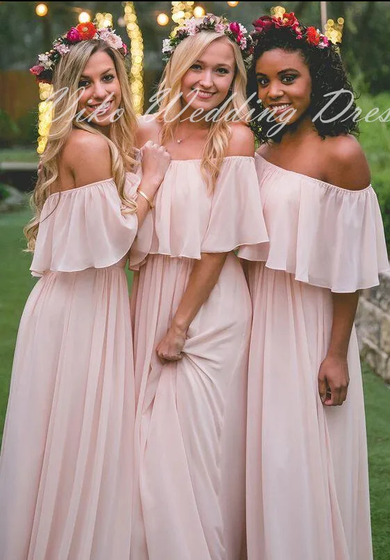 Summer Beach Bohemian Pink Bridesmaid Dresses Teens Maid