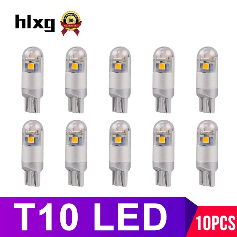 

hlxg 10PCS W5W T10 LED Clearance Lights Turn Signal Lamp 3030 168 194 License Plate Reading Lights Auto 12V White car styling