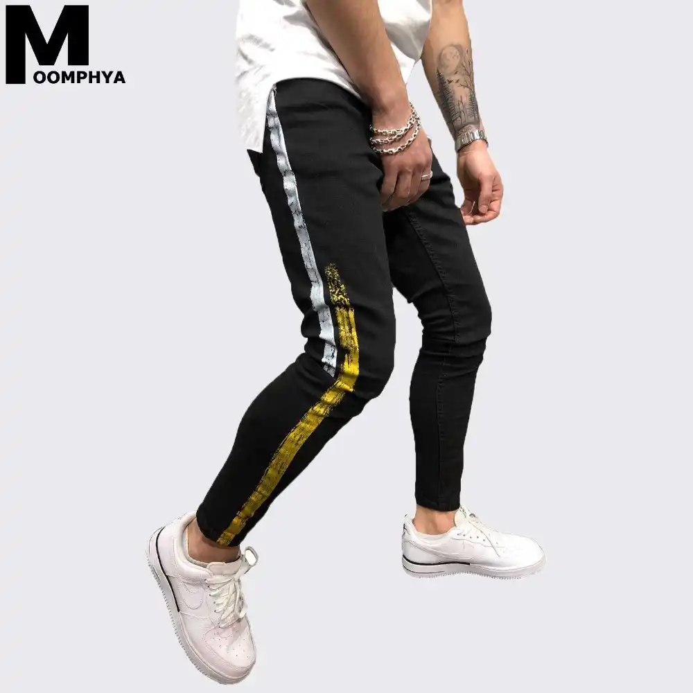 side printed jeans for mens
