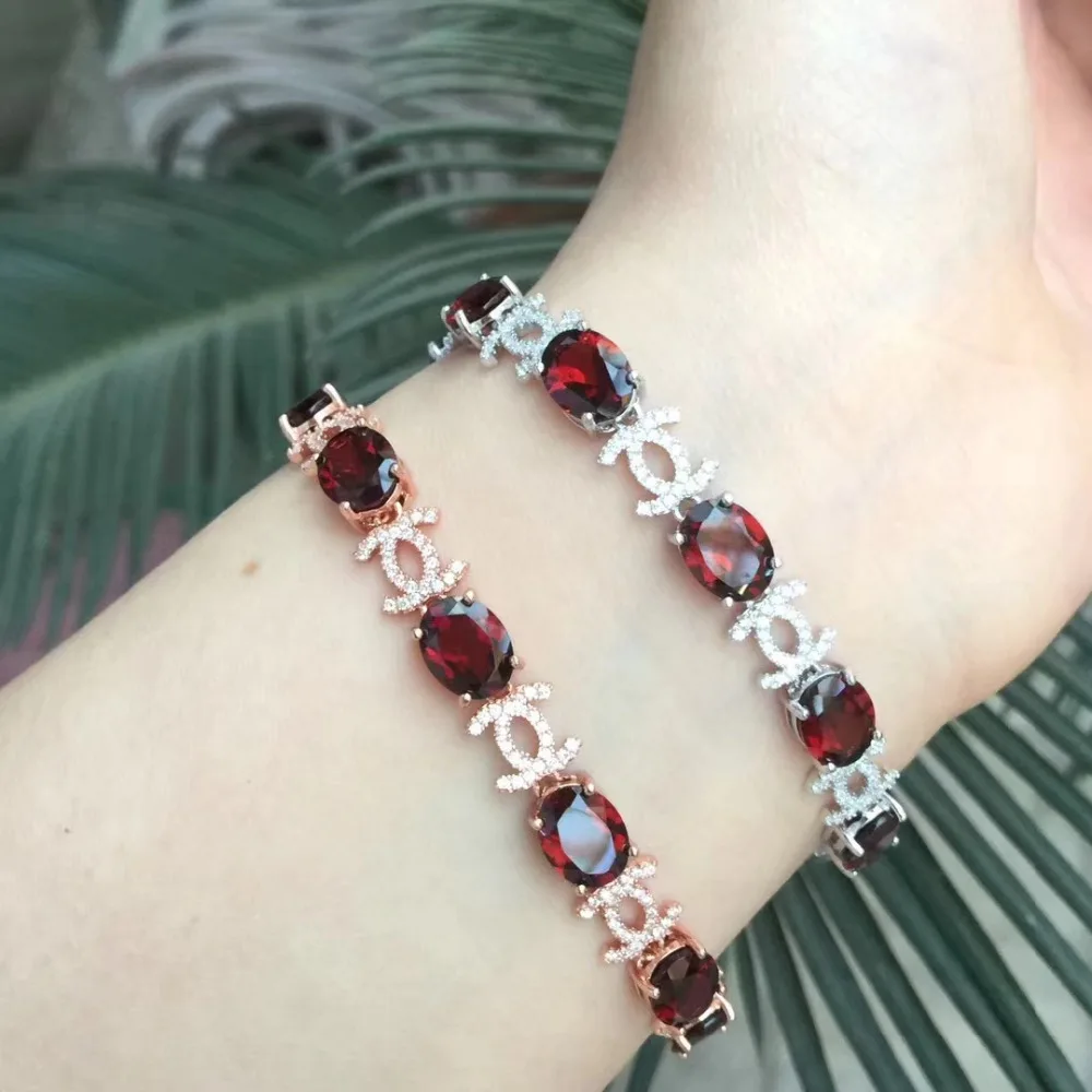  Naturel rouge 7*9mm grenat gemme mode luxueux Bracelet naturel pierre gemme Bracelet S925 argent fi