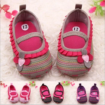 

New Fashion Cotton Baby Shoes Striped Soft Sole Shoes For Kids Cute Flower Toddler Princess Shoes First Walker