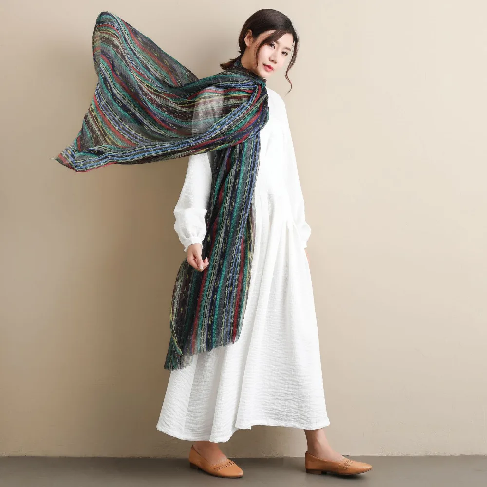 

2019 Autumn and Winter New Patter Scarf Retro Chinese Style Stripe Real Silk Printing Scarf Female Hundred and Up D184