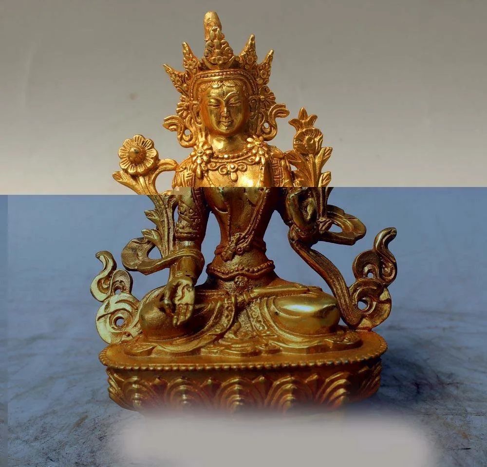 

6" Tibet Tibetan Bronze Gilt Buddhism 7 eyes White Tara Goddess Buddha Statue