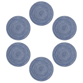 

Round Placemats For Dining Table Heat Resistant Wipeable Placemat Washable Kitchen Place Mats Set Of 6,Blue Round