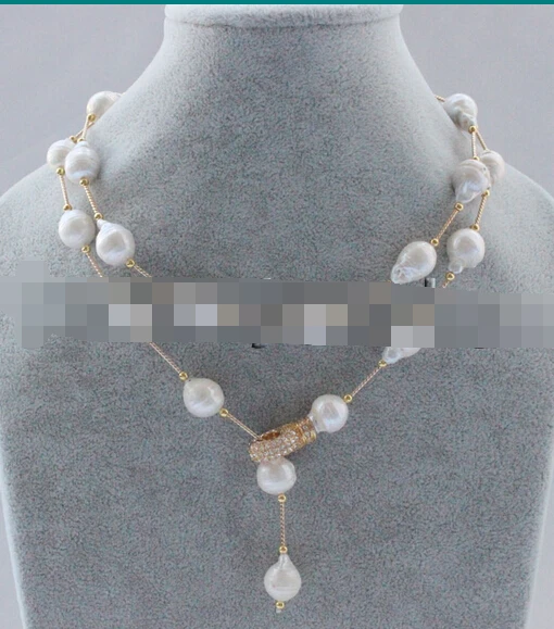 

free shupping 08148 34" 16-17mm natural white baroque keshi reborn freshwater pearl necklace (A0513)