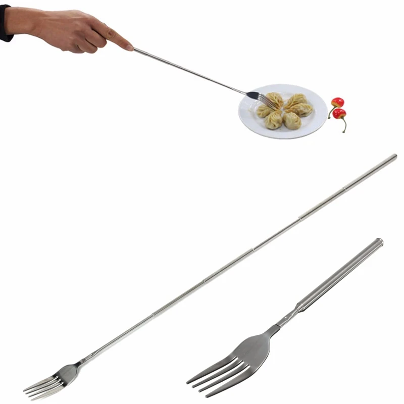 

BBQ DIY Stainless Steel Telescopic Extendable Dinner Fruit Dessert Long Fork Novelty Cutlery