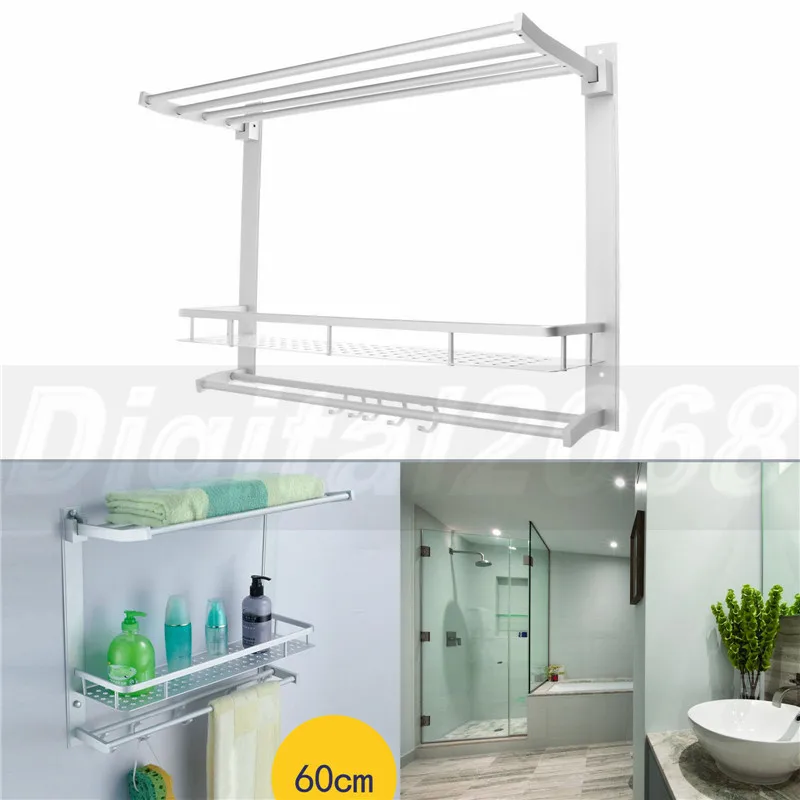Image 60*22*45CM Two Layer Bathroom Rack Space Aluminum Towel Washing Shower Basket Bar Shelf Bathroom Accessories Shampoo Holder 7842