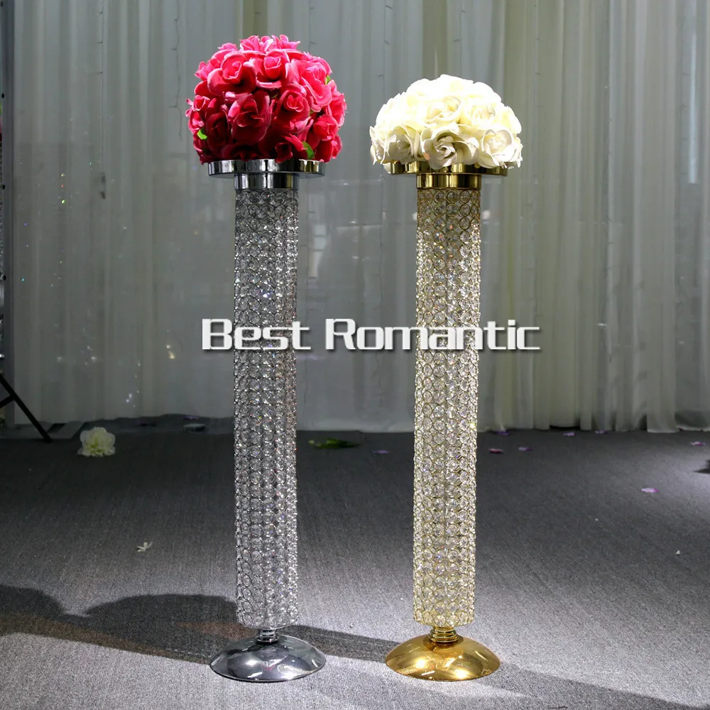 

80CM Tall/10pcs Gold+Silver Wedding Crystal Centerpiece Stand/25cm Top Flower Plate/wedding road lead/tall wedding pillars