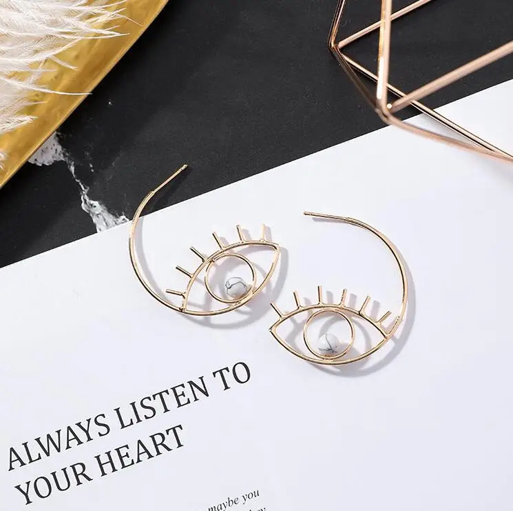 Новые простые милые дизайнерские мраморные металлические серьги-гвоздики для ресниц для женщин