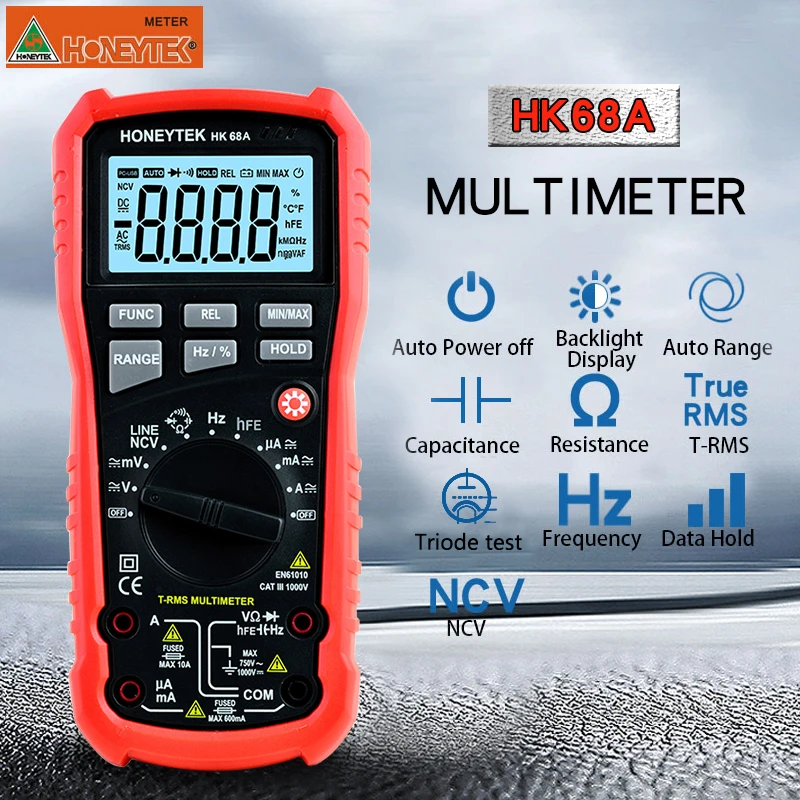 

HONEYTEK HK68A multimeter meter tester 4000 Count True RMS digital multimeter Auto power USB interface AC DC voltage current