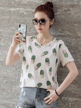 

Summer 2020 New Korean T-shirt Women's Loose Top T-shirt Short Sleeve Cartoon Printing ins Tide Half Sleeve