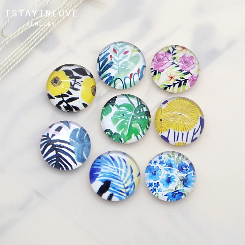 

Handmade Flat Back Bead Plant Monstera Leaf Flower Photo Glass Cabochon 12mm 20mm 25mm 30mm For DIY Earrings Necklace Ring