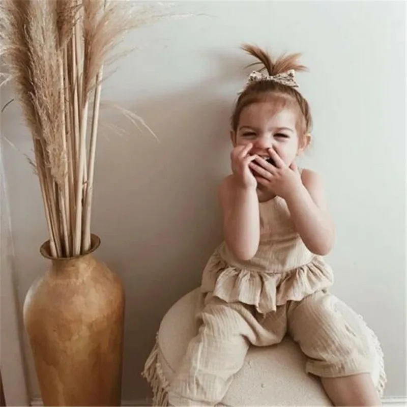 

2019 Newborn Baby Girls Summer Ruffle Romper Jumpsuit Play suit Clothes Outfit 0-3Y Cotton Blend Solid Fashionable