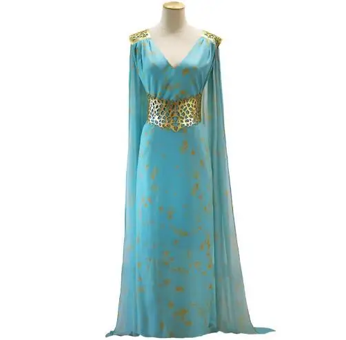 free shipping Game of Thrones Cosplay Daenerys Targaryen Wedding Dress Costume Halloween party long Blue Dress-1